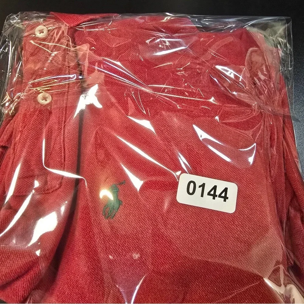 Polo Ralph‎ Lauren Mens Long Sleeve Polo Shirt Red Pique Cotton Pony Logo Large